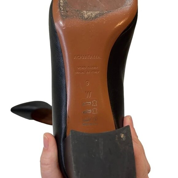 Aquatalia heels Women's 9 black leather Pasha Pumps block heel pointy toe - Picture 9 of 10